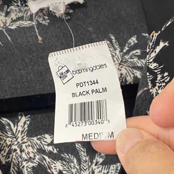 NWT Lucca Crop Tie Front Top ¾ Sleeves Black White Medium Palm Tree Paradise - Picture 8 of 8